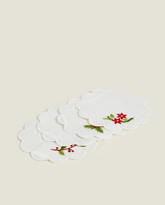 PACK OF EMBROIDERED CHRISTMAS COASTERS (PACK OF 4)