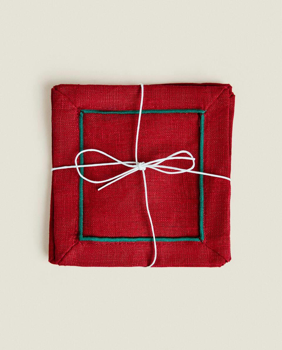 PACK OF LINEN CHRISTMAS COASTERS (PACK OF 2)
