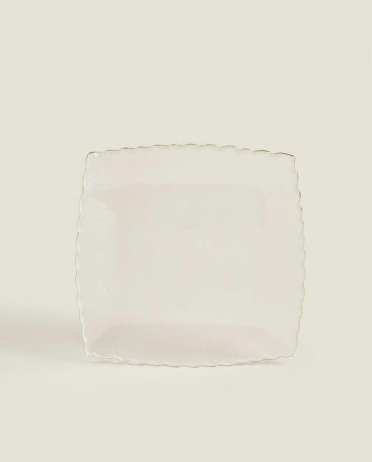 CHRISTMAS GLASS DESSERT PLATE WITH GOLD RIM