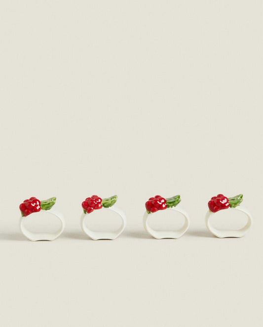 PACK OF CHRISTMAS CERAMIC MISTLETOE NAPKIN RINGS (PACK OF 4)