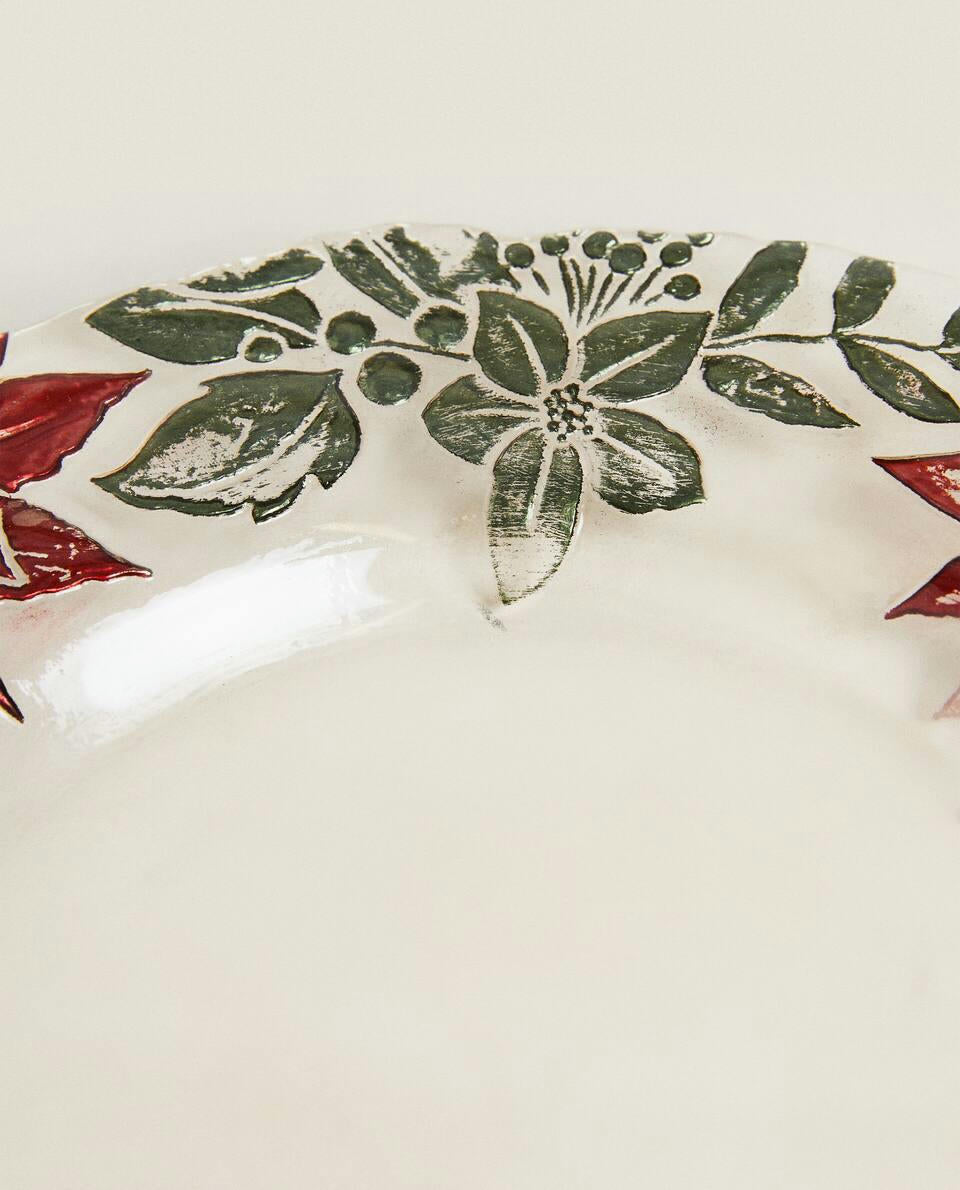 POINSETTIA GLASS DESSERT PLATE