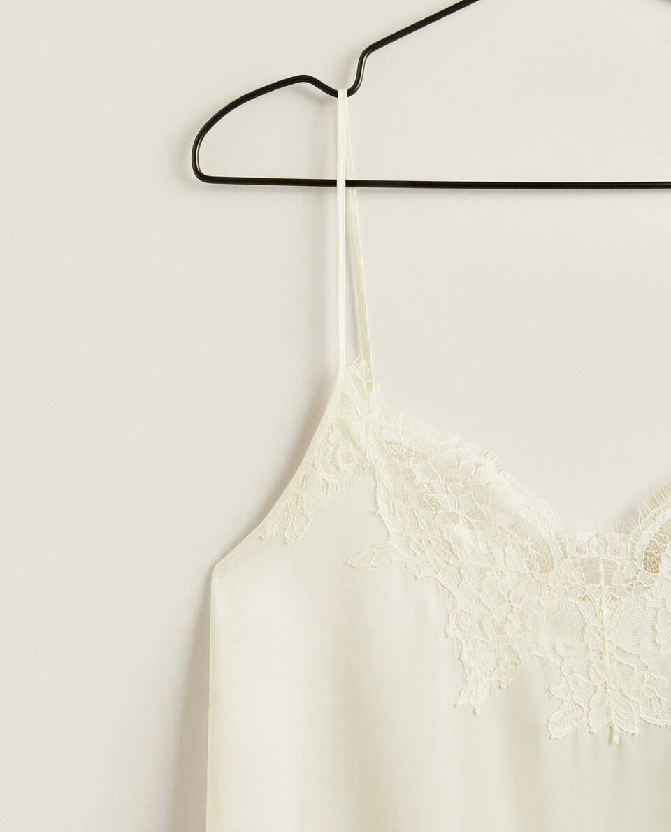 SATIN NIGHTDRESS WITH BLONDE LACE