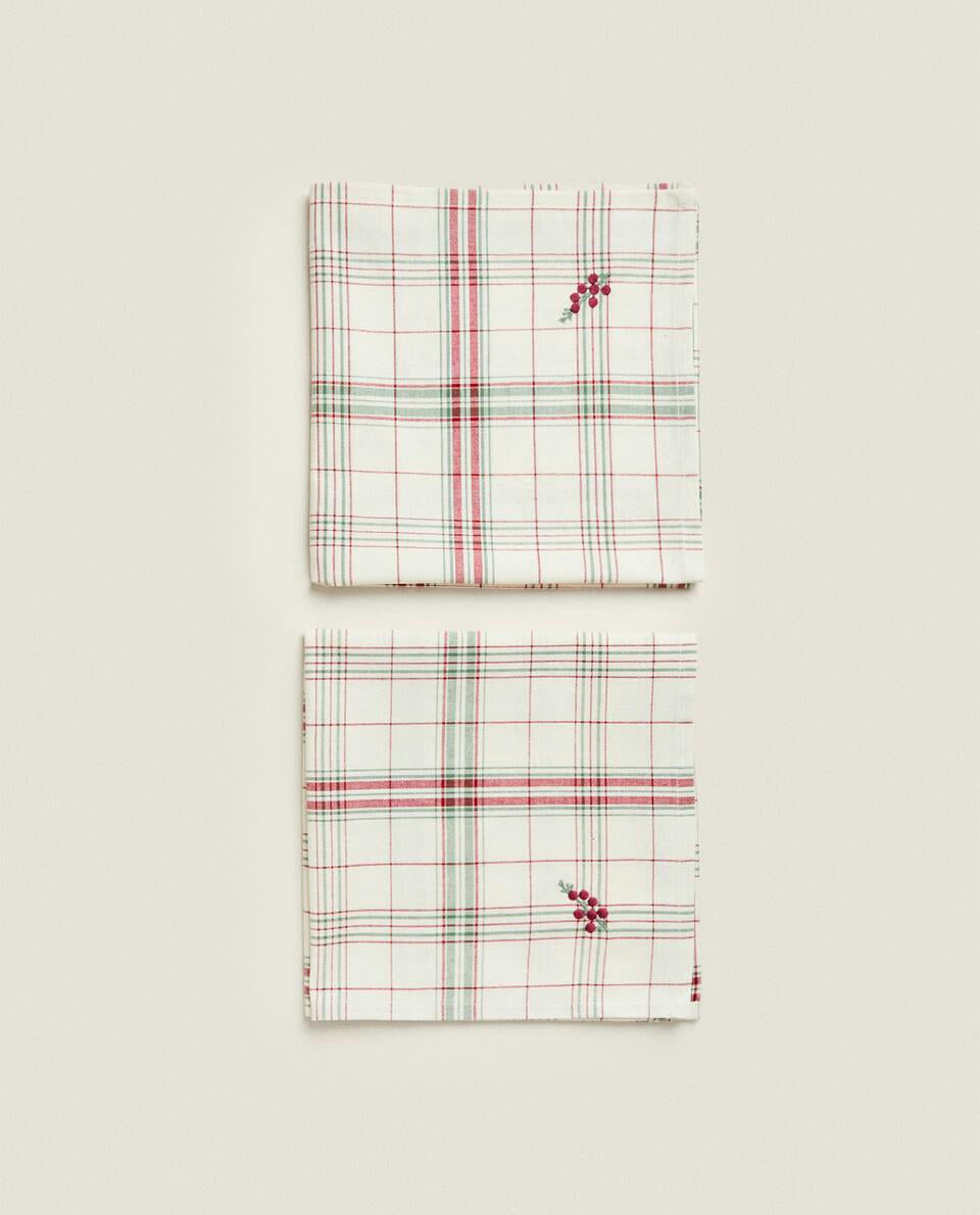 PACK OF CHECK NAPKINS WITH CHRISTMAS STRIPES (PACK OF 2)