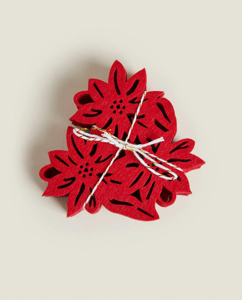 PACK OF FLORAL FELT CHRISTMAS COASTERS (PACK OF 6)