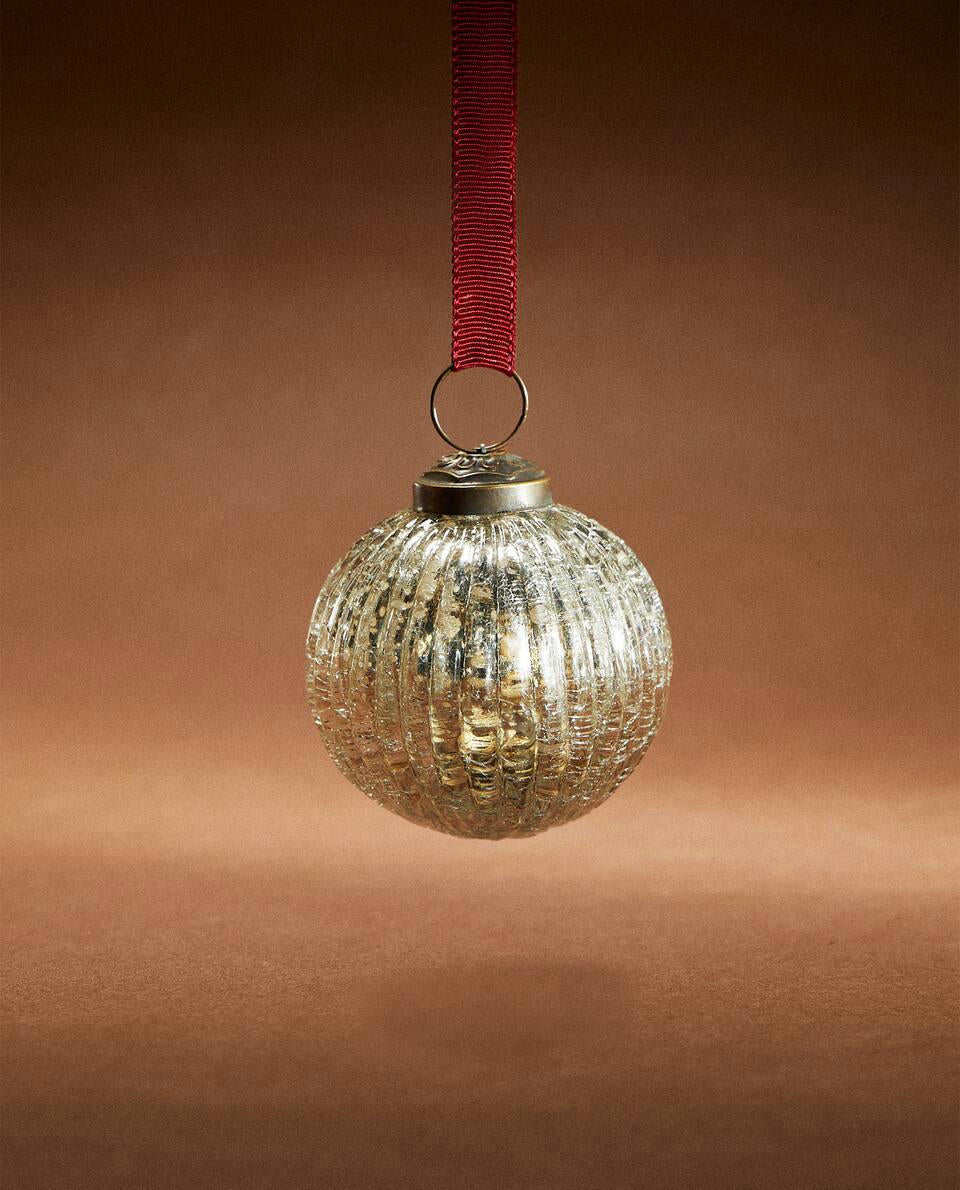CRACKLED STRIPED CHRISTMAS BAUBLE DECORATION