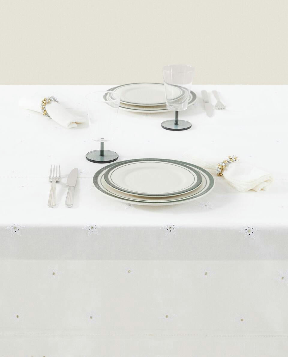 EMBROIDERED COTTON CHRISTMAS TABLECLOTH WITH FRILL