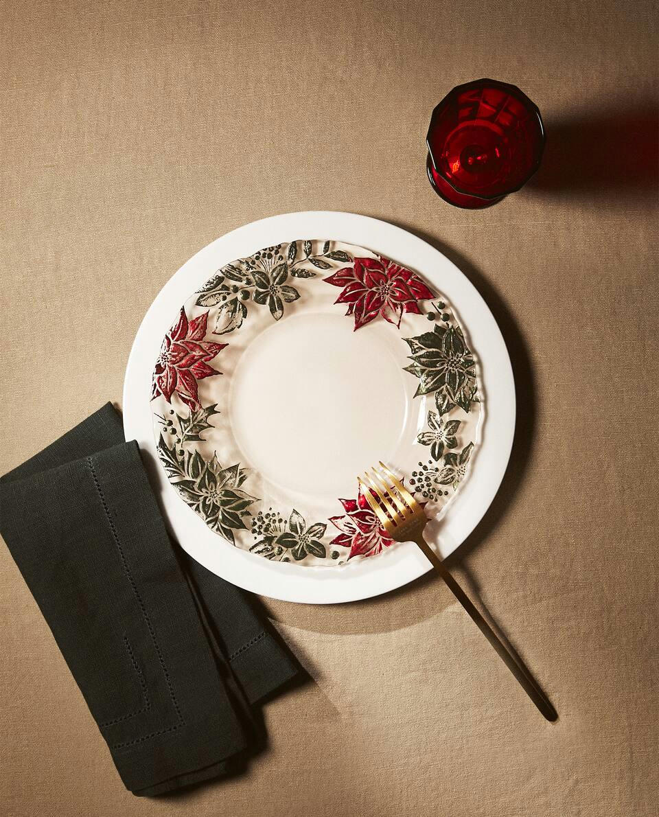 POINSETTIA GLASS DESSERT PLATE