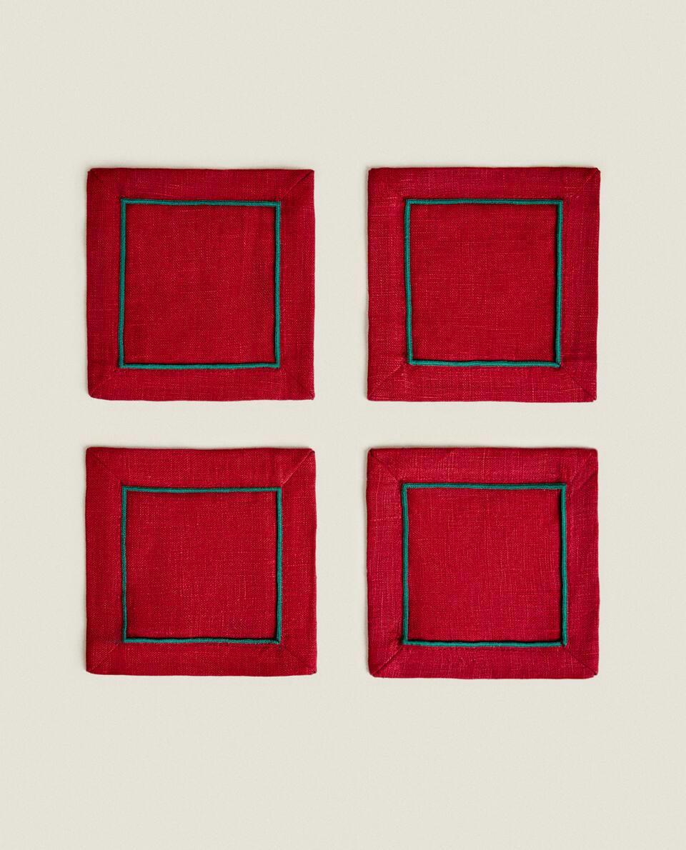 PACK OF LINEN CHRISTMAS COASTERS (PACK OF 2)