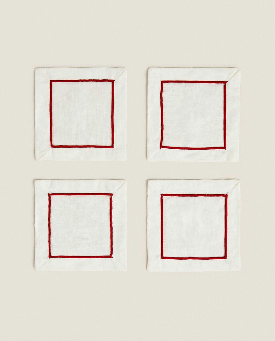 PACK OF LINEN CHRISTMAS COASTERS (PACK OF 2)