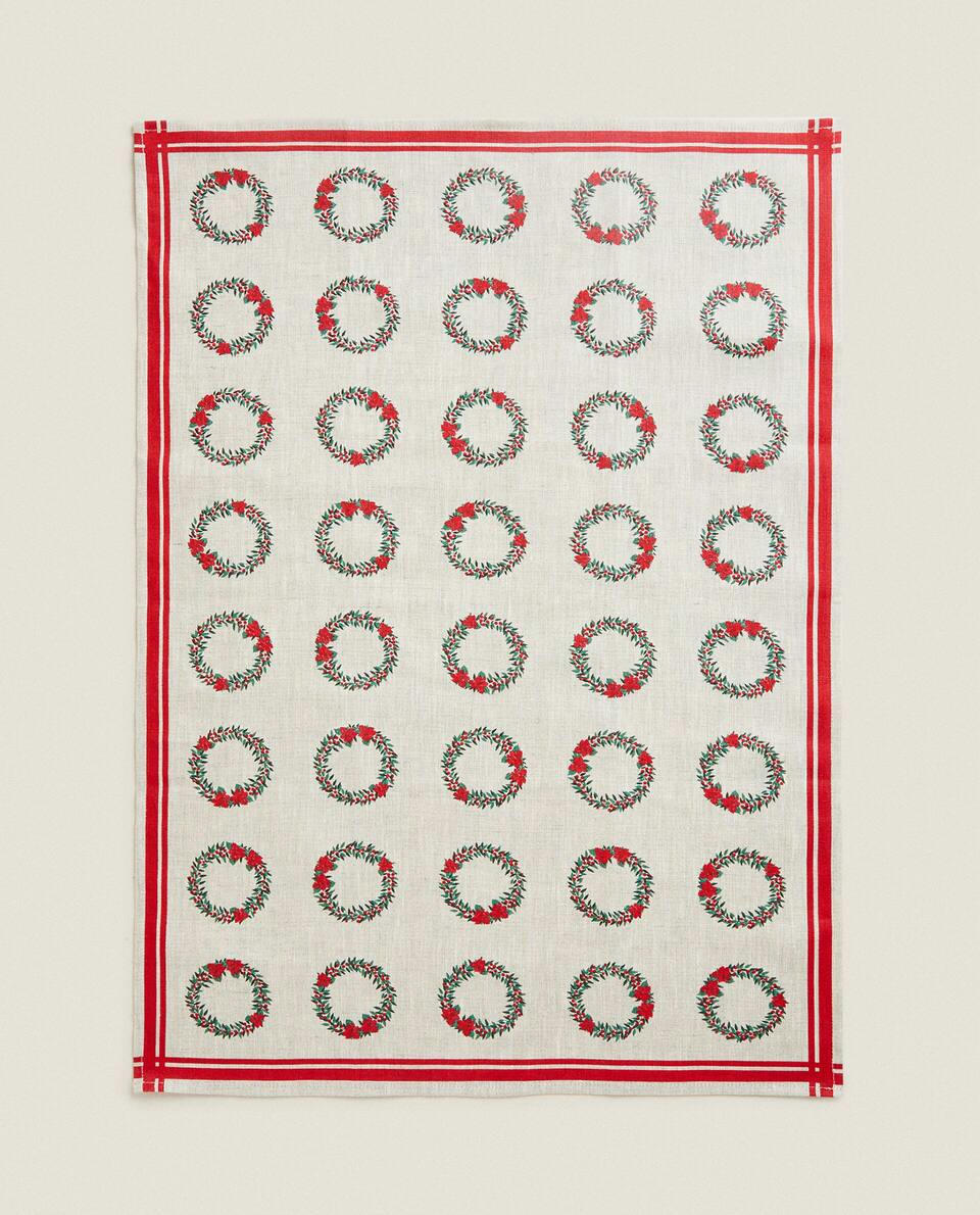 CHRISTMAS WREATH LINEN TEA TOWEL