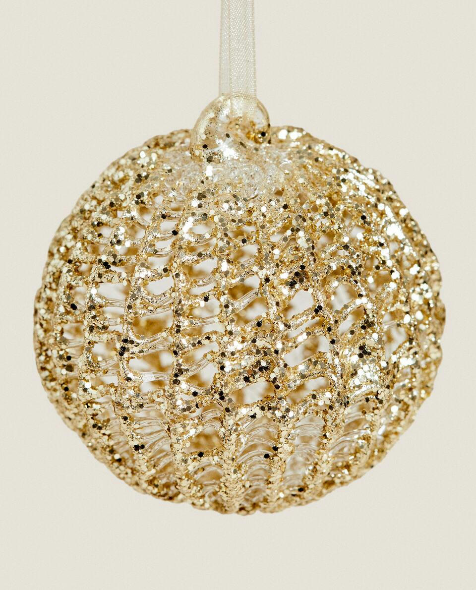 GLITTERY GLASS CHRISTMAS BAUBLE DECORATION