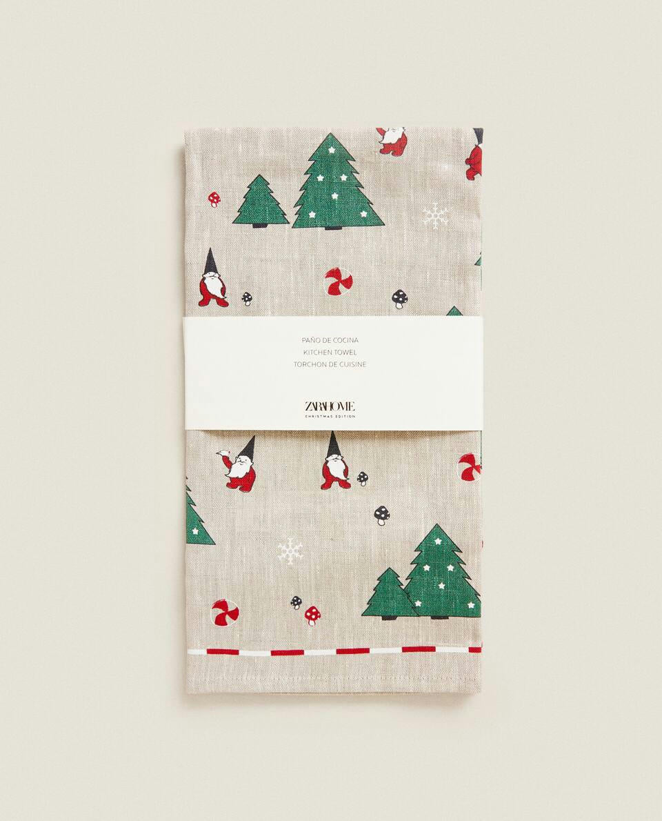 LINEN TEA TOWEL WITH CHRISTMAS TREES