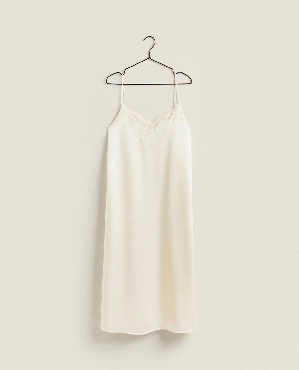 SATIN NIGHTDRESS WITH BLONDE LACE