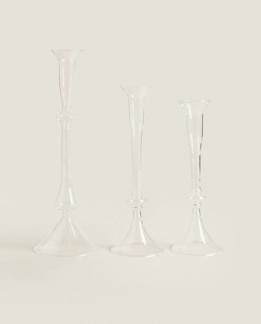 RAISED DESIGN GLASS CANDLESTICK